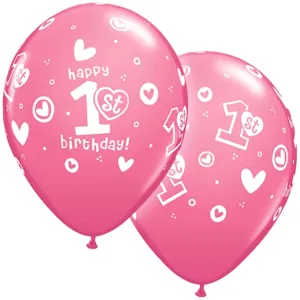 1St Birthday Circle Heart Girl Latex Balloon 11in