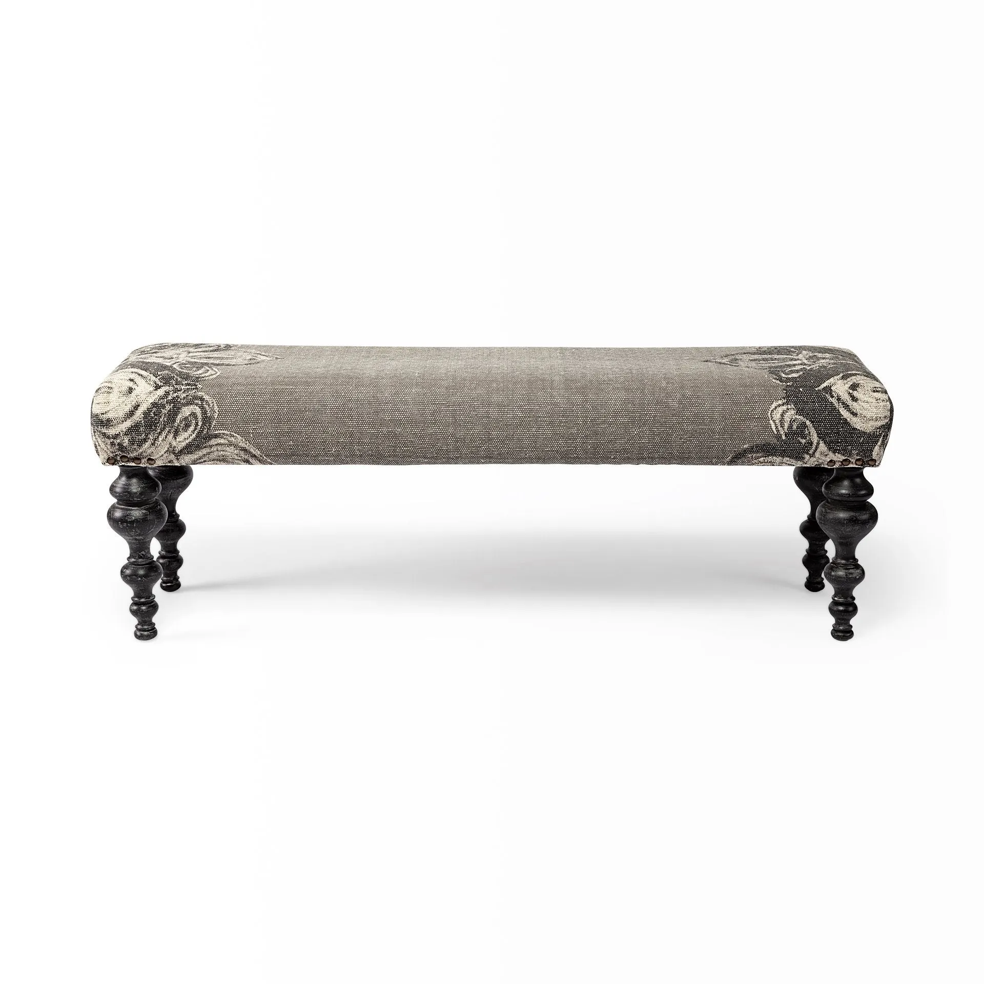 Alhambra Bench Gray Fabric | Black Wood