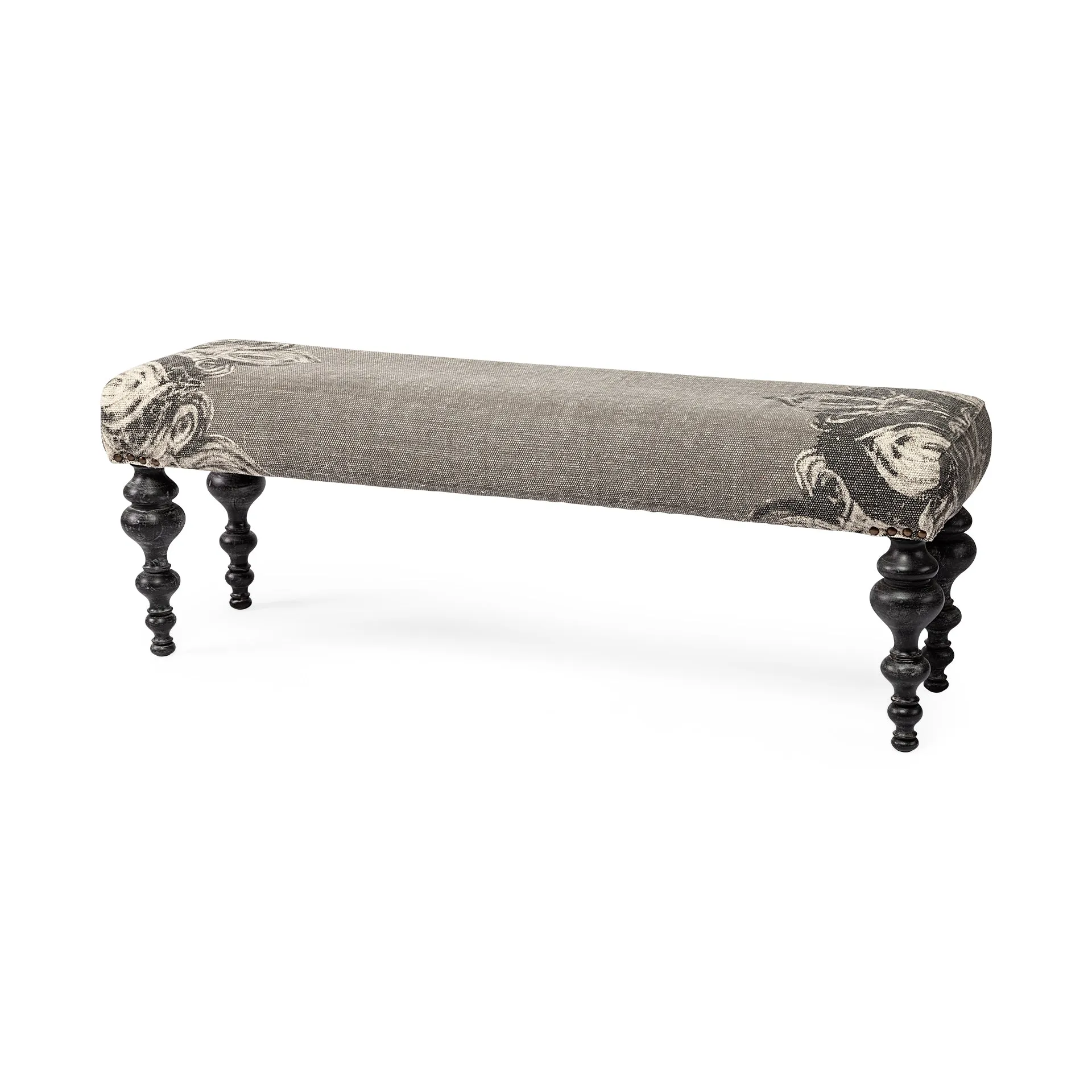 Alhambra Bench Gray Fabric | Black Wood