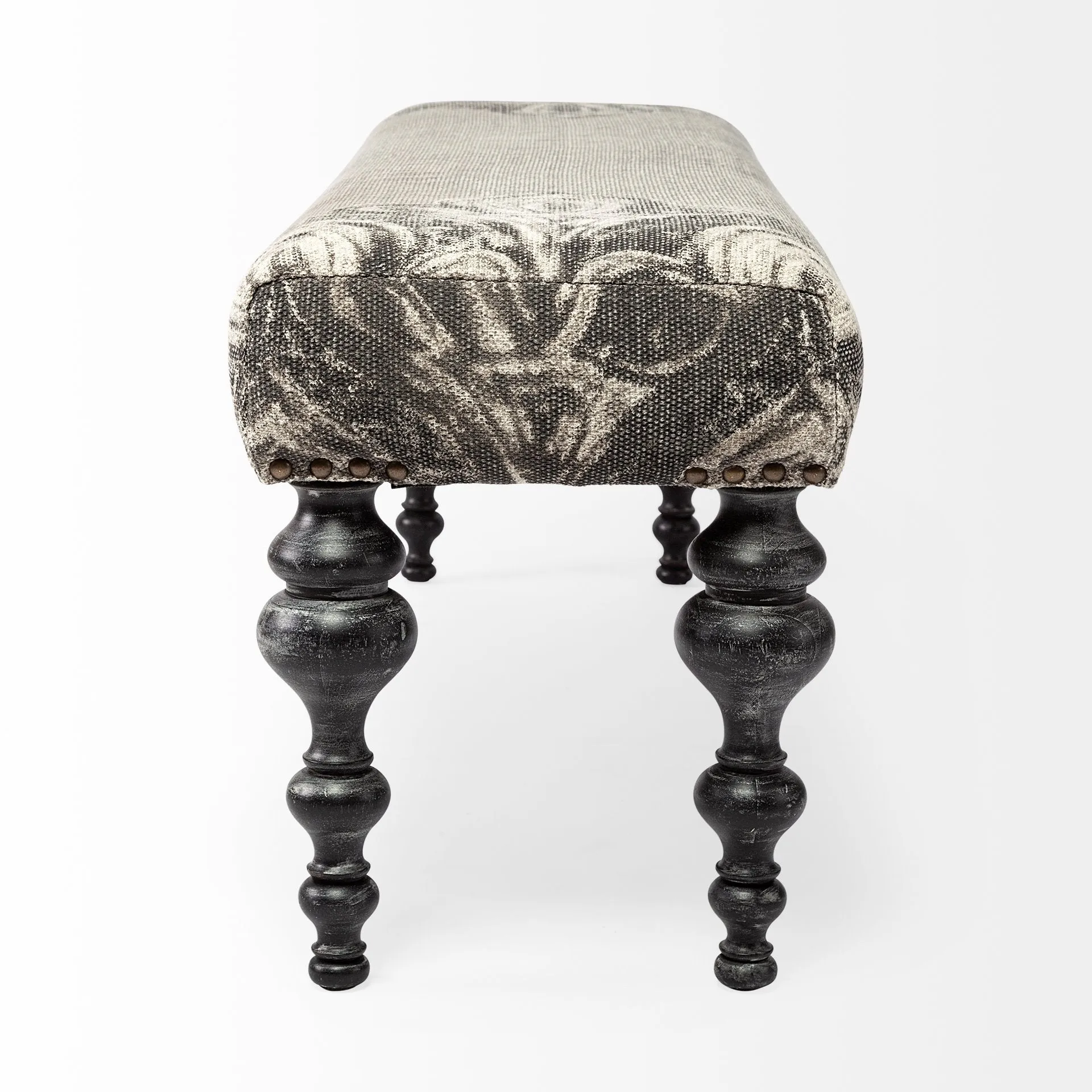 Alhambra Bench Gray Fabric | Black Wood