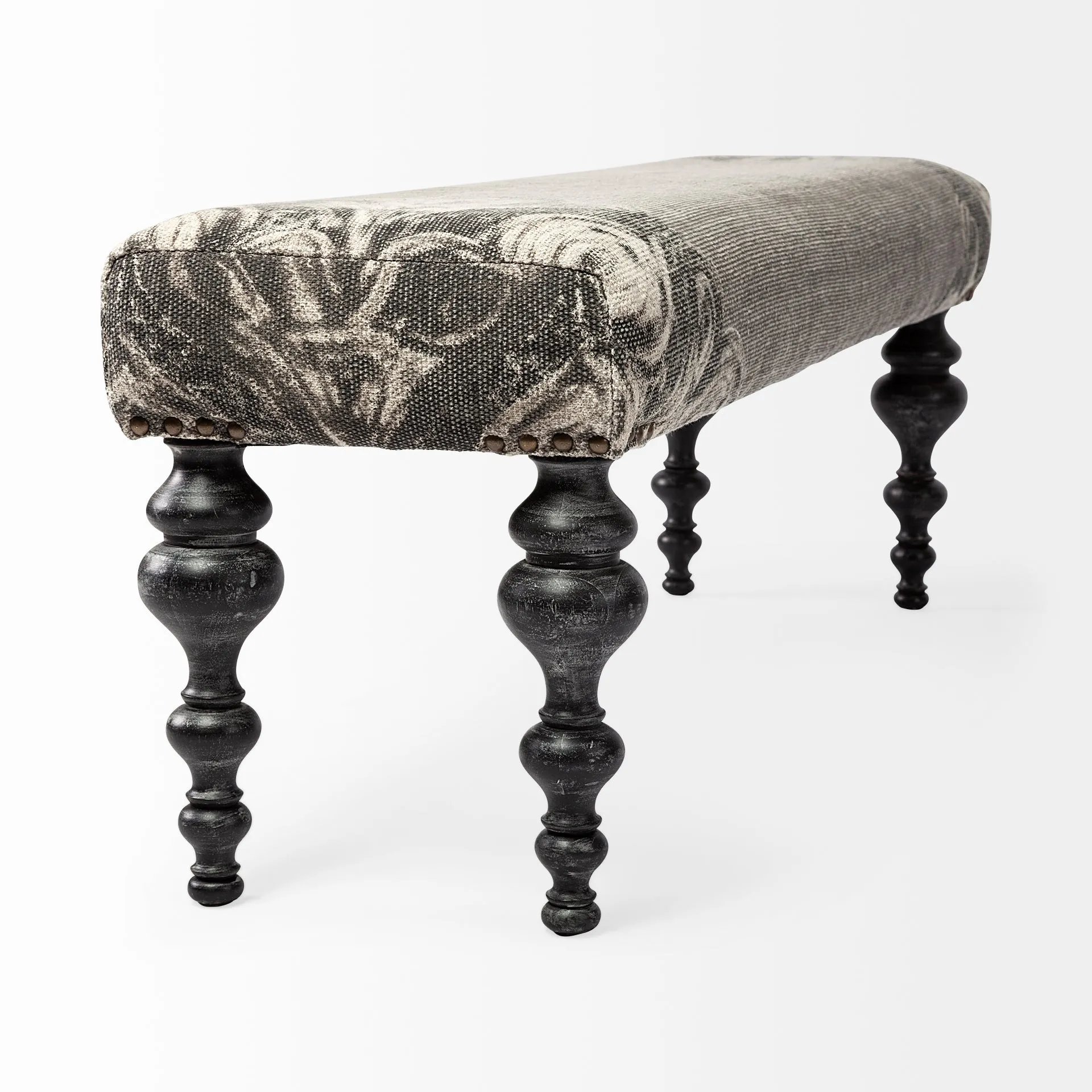 Alhambra Bench Gray Fabric | Black Wood