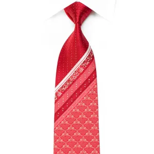 Andre Kim Men's Crystal Silk Necktie Anthemion On Red With Silver Sparkles