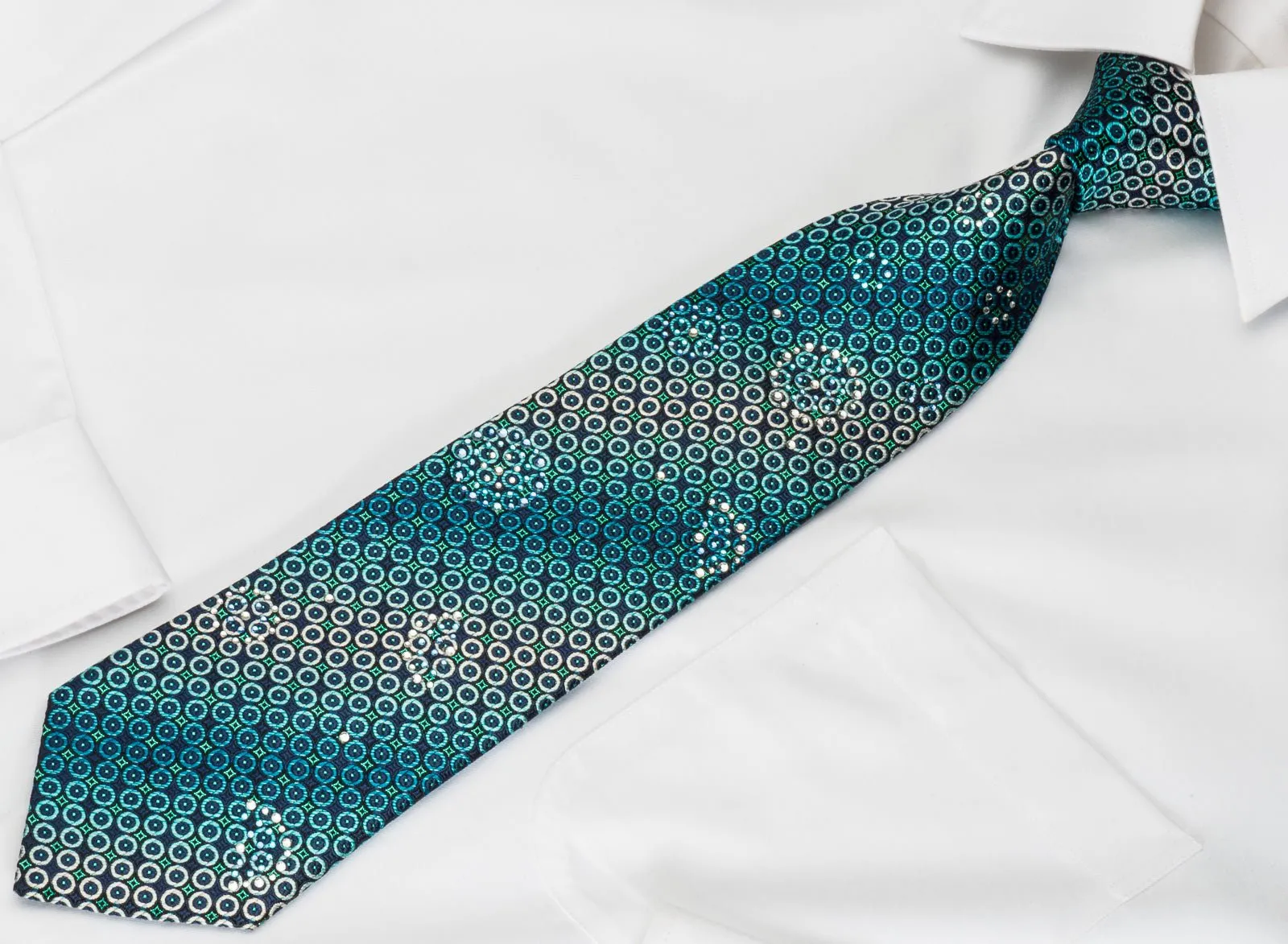 Arnold Palmer Silk Tie Turquoise Geometric On Blue With Turquoise Sparkles