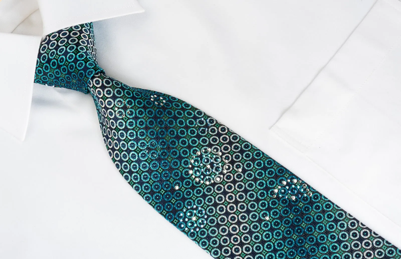 Arnold Palmer Silk Tie Turquoise Geometric On Blue With Turquoise Sparkles