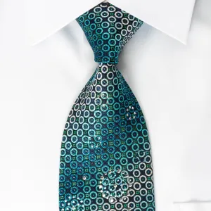 Arnold Palmer Silk Tie Turquoise Geometric On Blue With Turquoise Sparkles