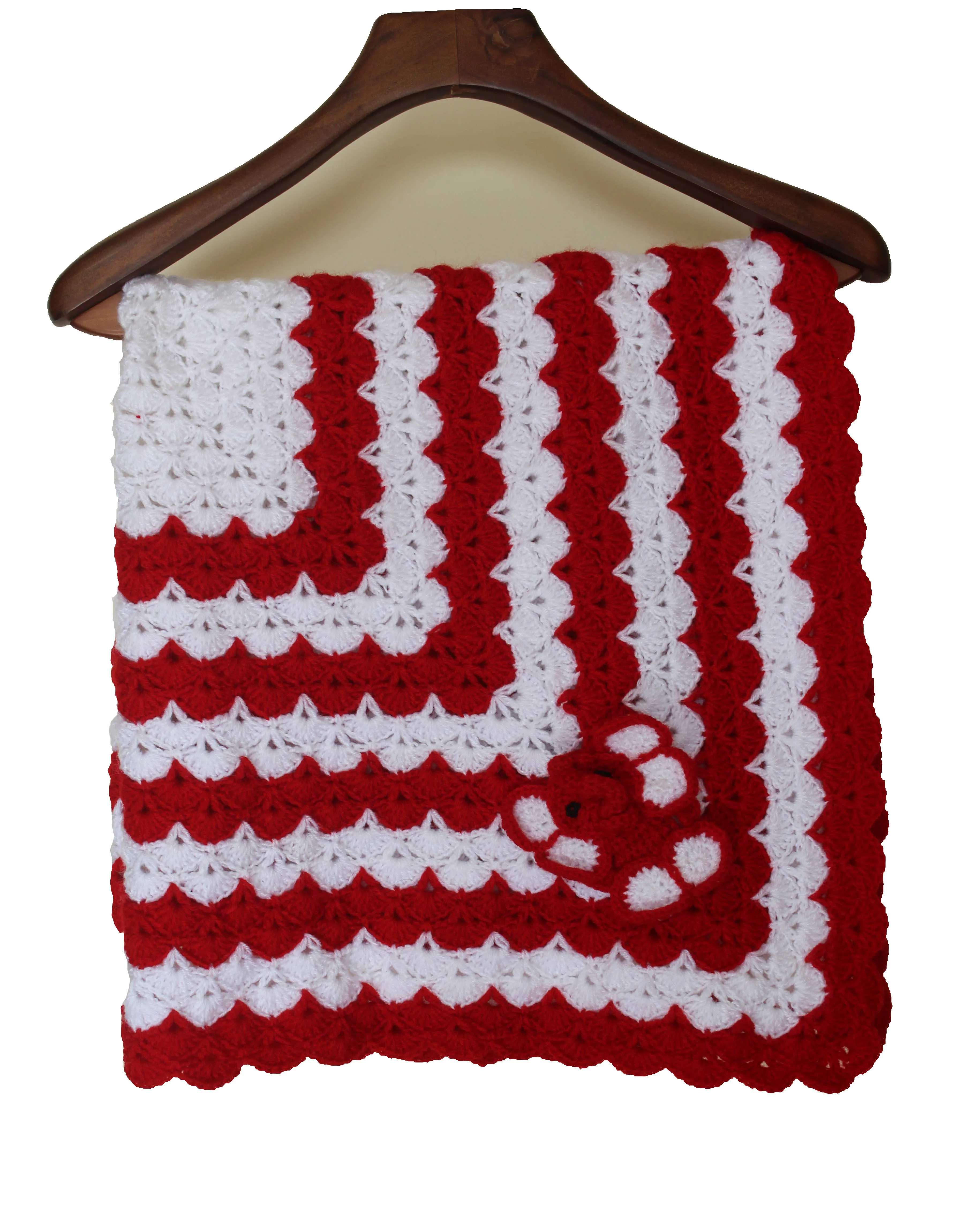 Awesome Graminarts Self Design Handmade Crochet Baby Blanket - Red & White