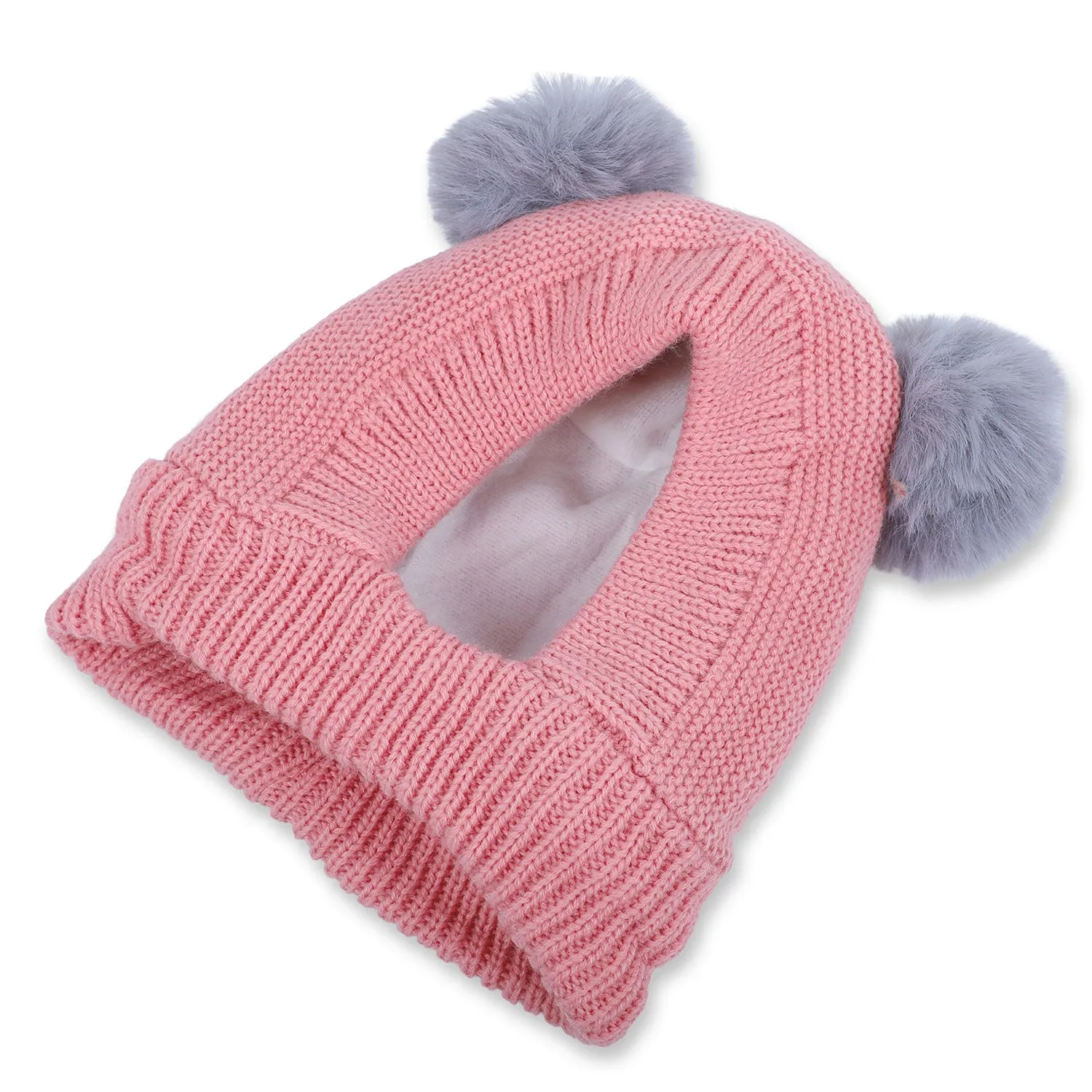 Baby Moo Adorable Pom Pom Knitted Beanie Woollen Cap - Peach