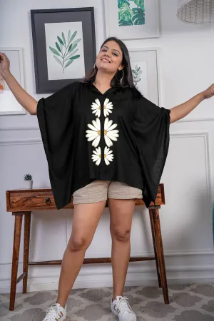 Black Kaftan Top - Floral Flair