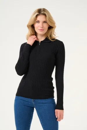 BLACK ZIPPER SLIM FIT SWEATER