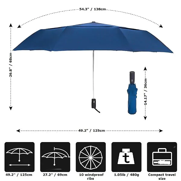 Blue Large Folding Windproof Umbrella