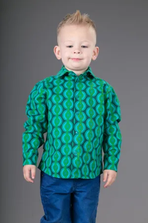 Boys Cotton Green Long Sleeve Shirt