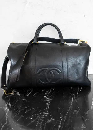 Chanel Boston Black CC Logo Caviar Leather Boston Bag   Strap