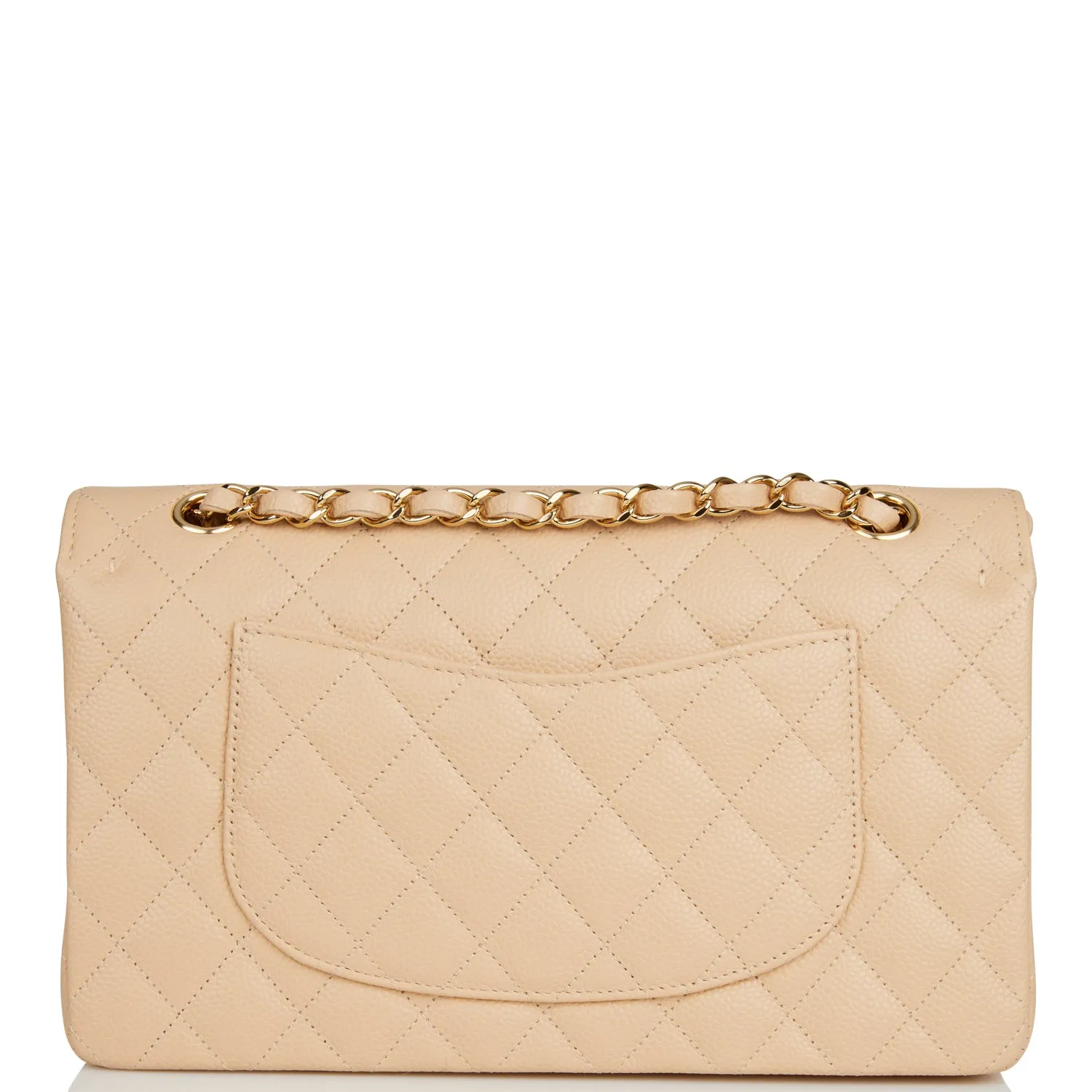 Chanel Medium Classic Double Flap Bag Beige Quilted Caviar Gold Hardware