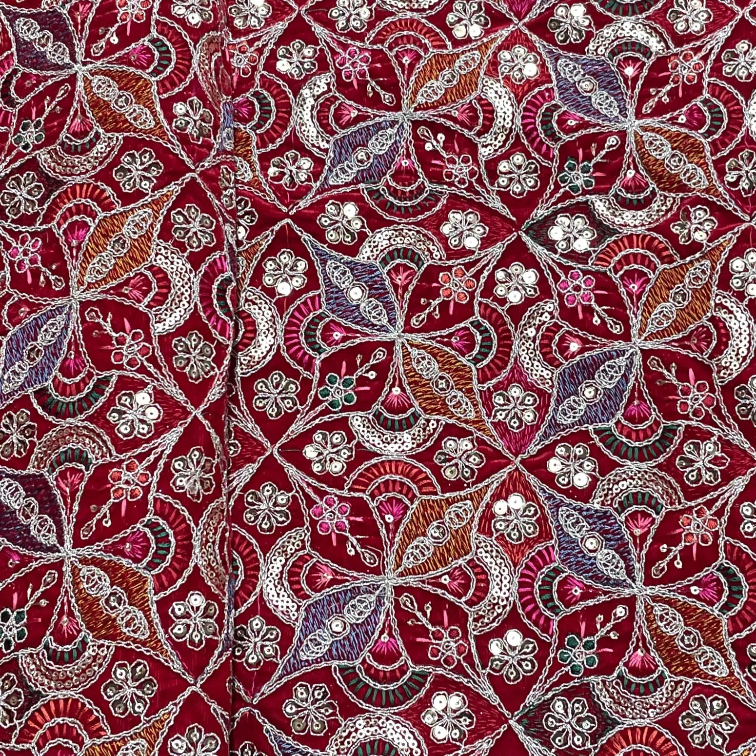 Classic Red Traditional Sequins Embroidery Velvet Fabric