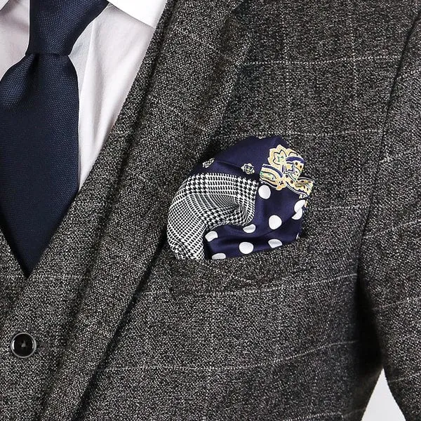 Classy Men Blue Multi-Pattern Pocket Square