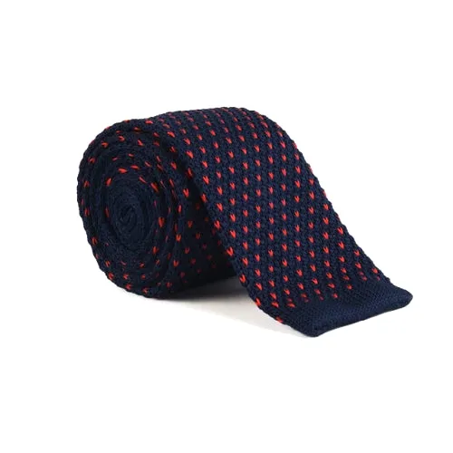 Classy Men Blue Red Dot Square Knit Tie