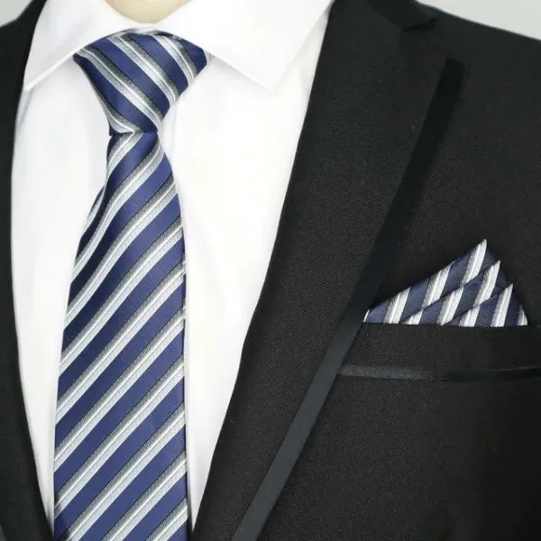 Classy Men Blue White 3D Striped Silk Tie