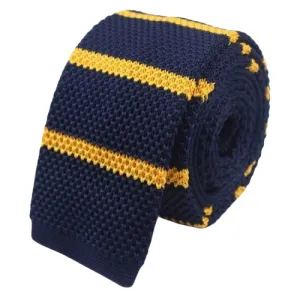 Classy Men Blue Yellow Striped Square Knit Tie