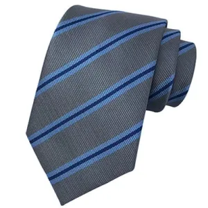 Classy Men Classic Grey Blue Striped Silk Tie