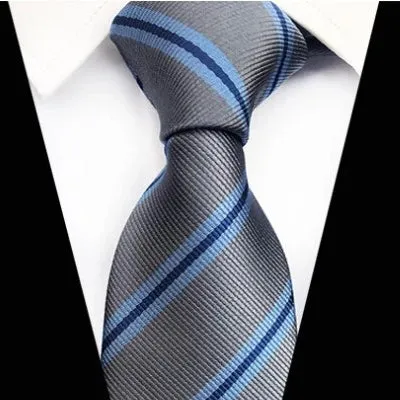 Classy Men Classic Grey Blue Striped Silk Tie