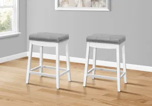 Counter-Height Stool / 24"H / Grey Leather-Look / White - Set of 2