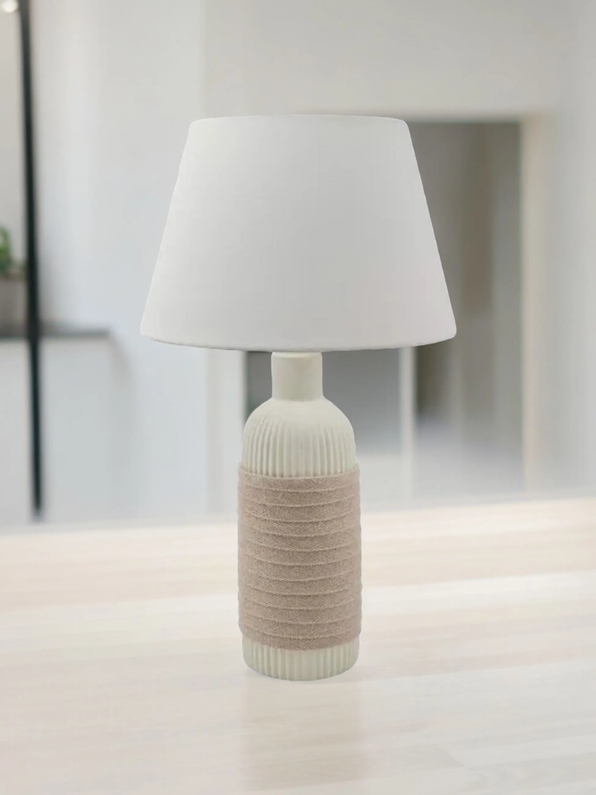 Cream Hessian Slim Ceramic Table Lamp