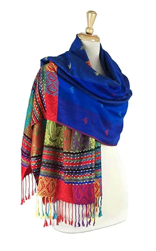 DBS056-2 Royal Blue Rainbow Colorful Pashmina Shawl Scarf