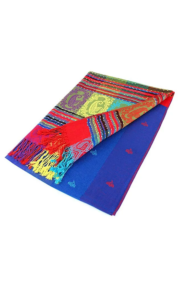 DBS056-2 Royal Blue Rainbow Colorful Pashmina Shawl Scarf