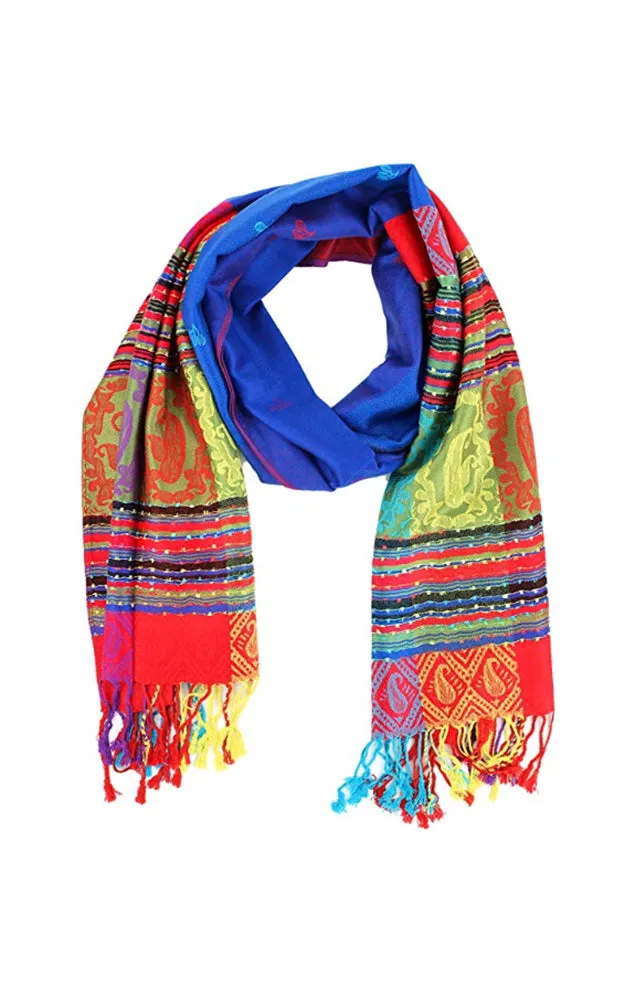 DBS056-2 Royal Blue Rainbow Colorful Pashmina Shawl Scarf