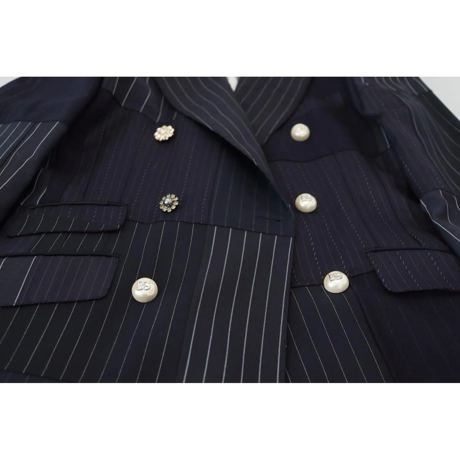 Dolce & Gabbana Navy Blue Double Breasted Slim Fit Blazer