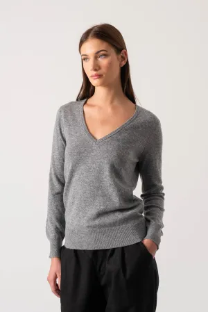 Essenza V-Neck 100% Cashmere Sweater Mélange Grey