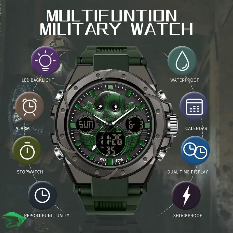 Findtime Skull Digital Watch for Men Unique Military Watches LED Backlight Waterproof Sport Outdoor