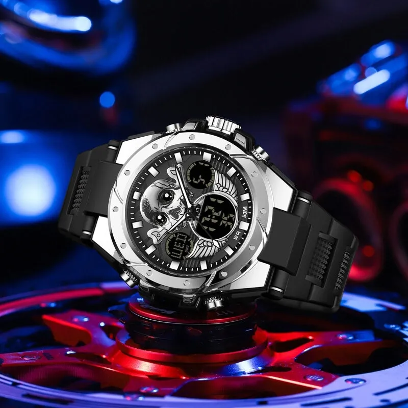 Findtime Skull Digital Watch for Men Unique Military Watches LED Backlight Waterproof Sport Outdoor