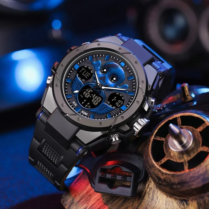 Findtime Skull Digital Watch for Men Unique Military Watches LED Backlight Waterproof Sport Outdoor