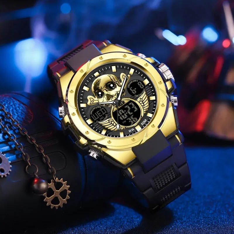 Findtime Skull Digital Watch for Men Unique Military Watches LED Backlight Waterproof Sport Outdoor