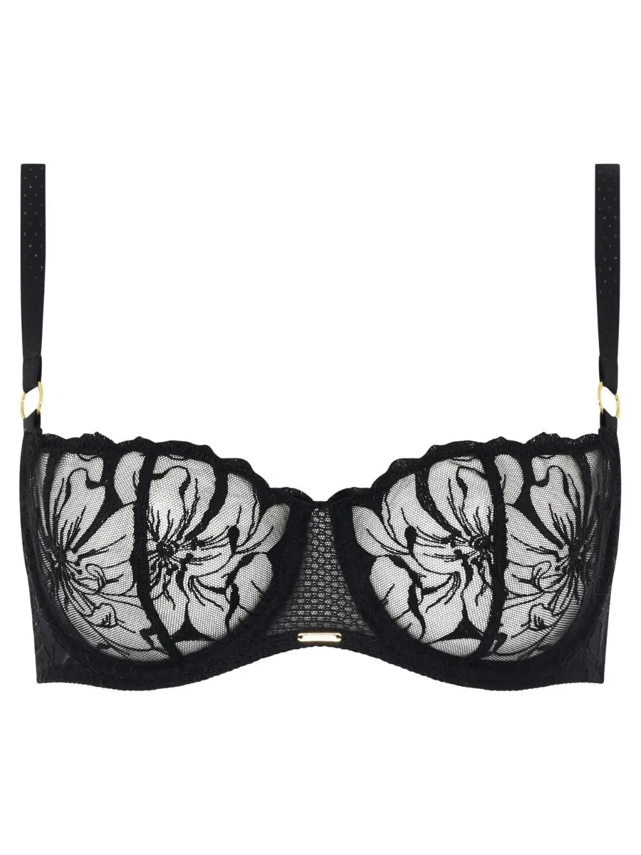 Fleurs Half Cup Balcony Bra - Black