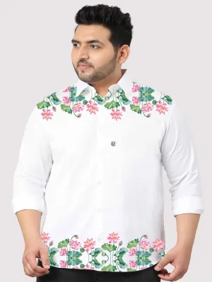 Floral Printed White Shirt Men's Plus Size