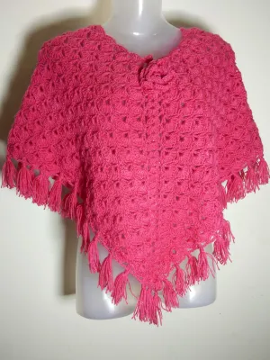 Graminarts Handmade Crochet  Cerise Woolen Poncho For 10-15 Years Old Girls