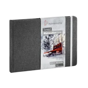 Hahnemuhle Toned Watercolor Book Grey 200gsm A6 landscape Size 10.5cm x 14.8cm, 30 Sheets/60pages