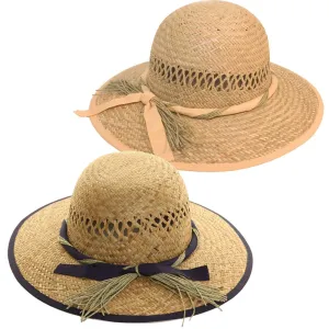 Hazy Blue STRAW WITH RIBBON BAND Womens Hat