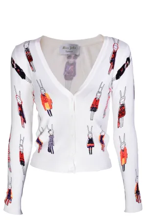 LONDON MISS RABBIT White Printed Cardigan