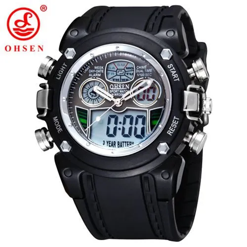 New OHSEN Waterproof Diver Military Wristwatch Mens Dual Time Sport Watch Alarm Date Week Chronograph Relogio Feminino Masculino