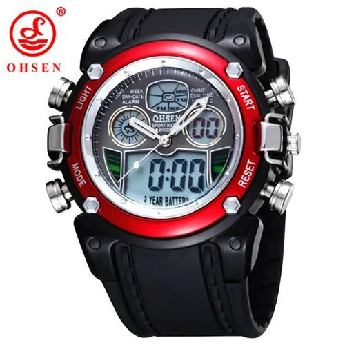 New OHSEN Waterproof Diver Military Wristwatch Mens Dual Time Sport Watch Alarm Date Week Chronograph Relogio Feminino Masculino