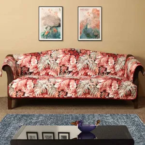 Peachy Monstera Quilted Sofa Cover Set