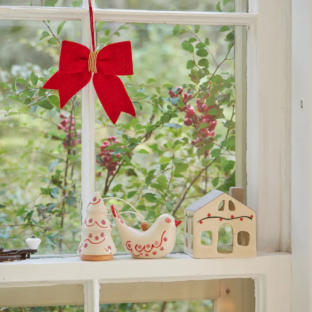 Pink Painted Bird Ceramic Ornament