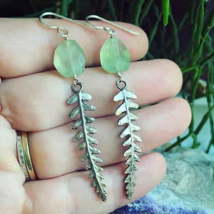 Prehnite and Sterling Silver Fern Earrings