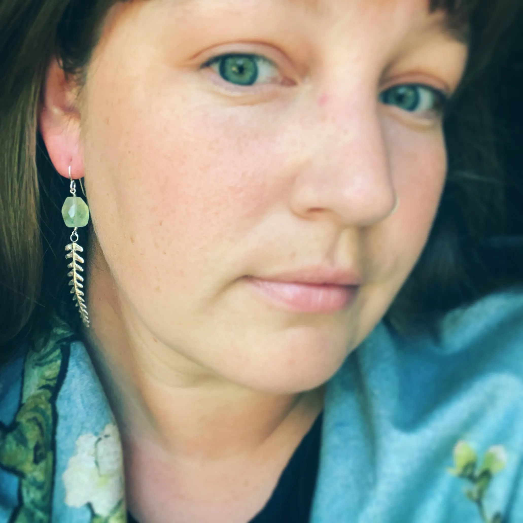 Prehnite and Sterling Silver Fern Earrings