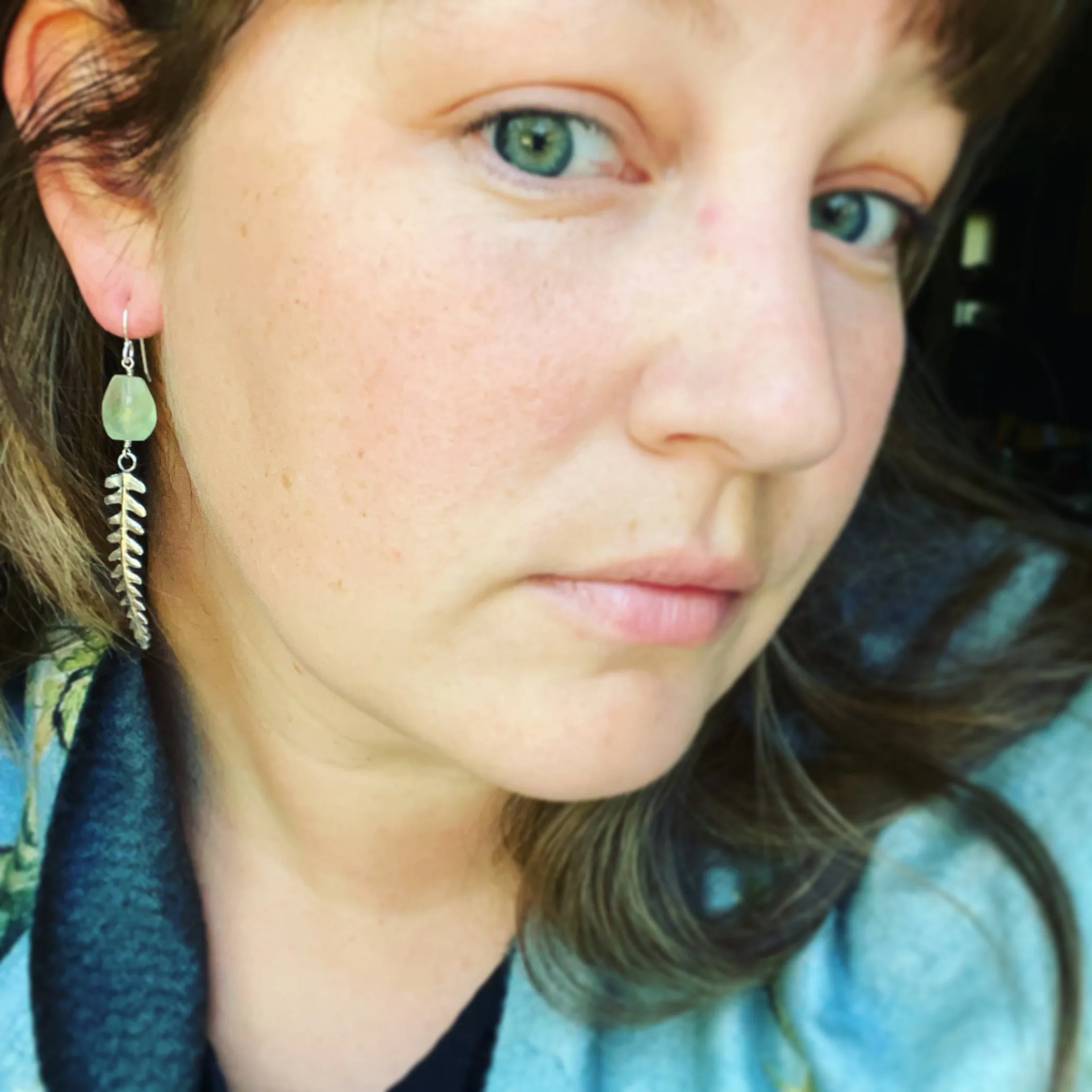 Prehnite and Sterling Silver Fern Earrings