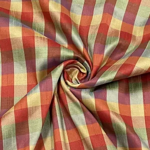 Premium Yellow Red Check Dupion Silk Fabric