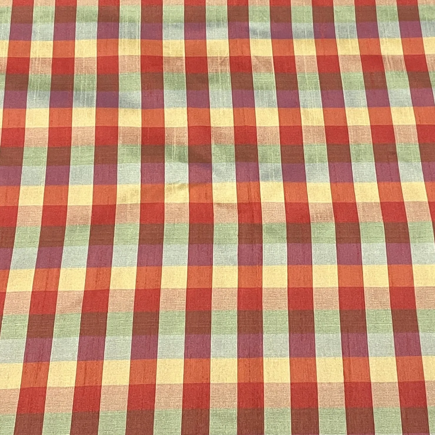 Premium Yellow Red Check Dupion Silk Fabric